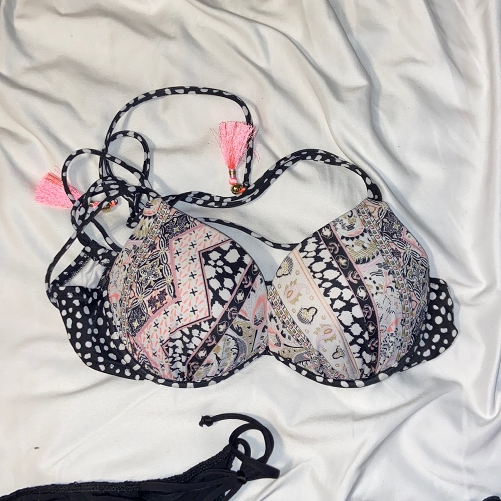 victoria secret swim top paired with two bottoms
